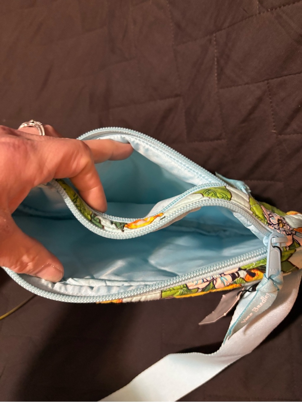 Vera Bradley Lemon Print Quilted Crossbody Sling in Light Blue and Yellow - Picture 9 of 9